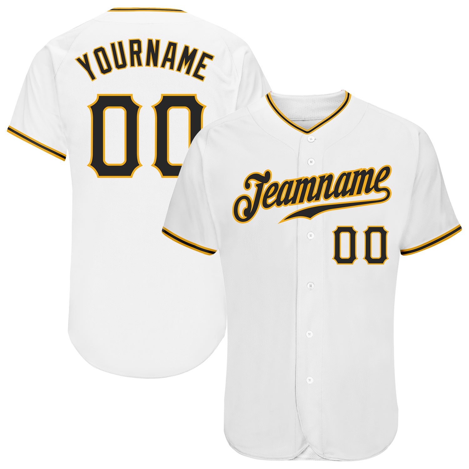 Custom Team Gold Baseball Authentic White Jersey Black