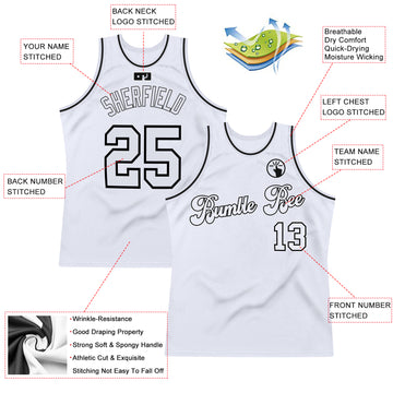 Custom White White-Black Authentic Throwback Basketball Jersey