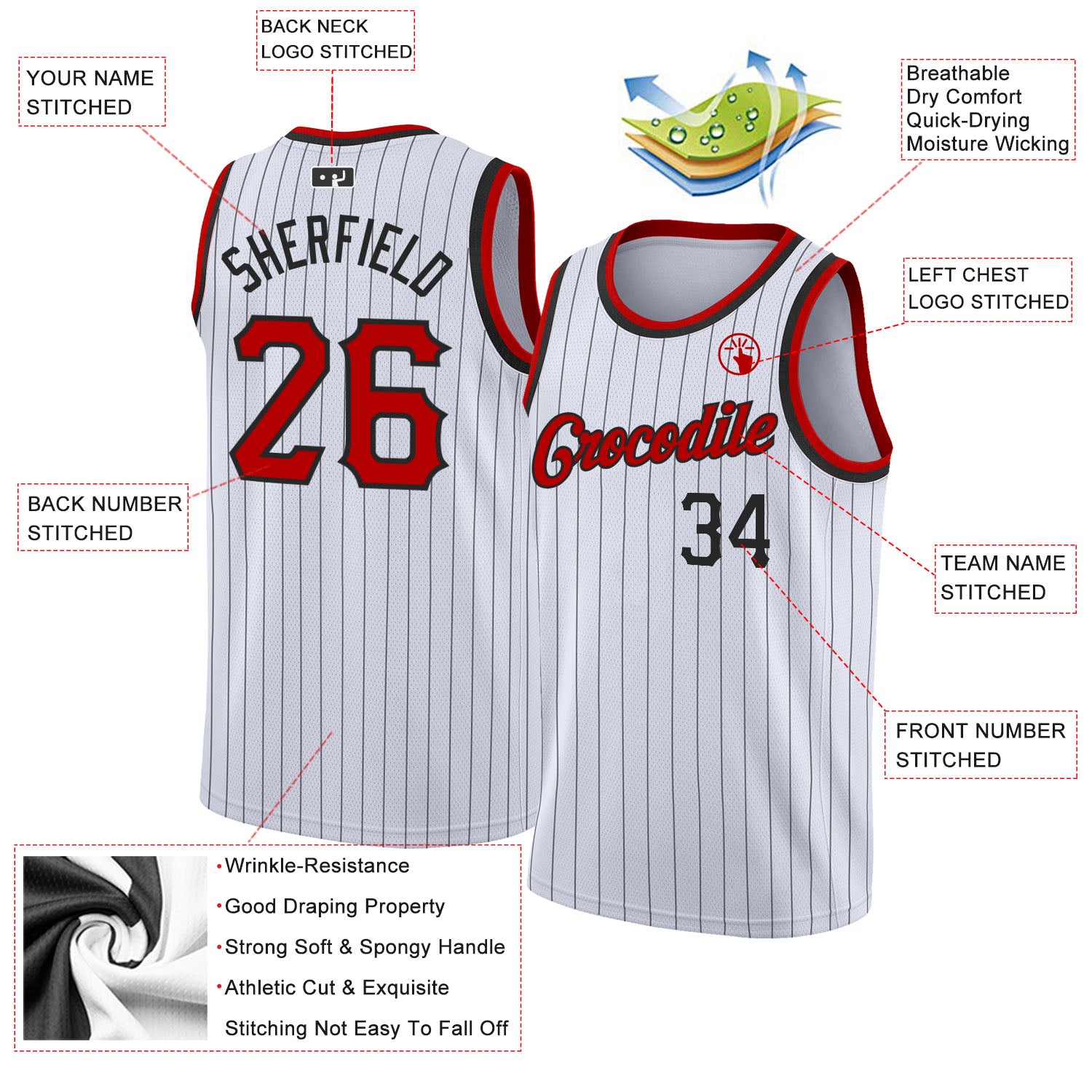 Custom Black Red Pinstripe Red-White Authentic Basketball Jersey