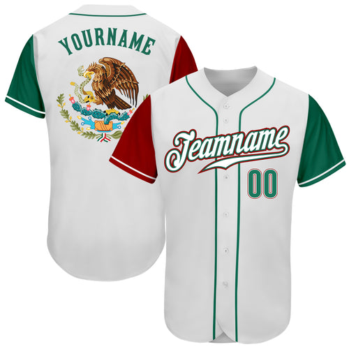 Cheap Custom Green White-Red Authentic Baseball Jersey Free