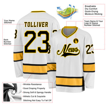 Custom White Black-Gold Hockey Jersey