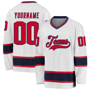 Custom White Red-Navy Hockey Jersey