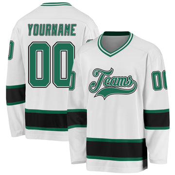 Custom White Kelly Green-Black Hockey Jersey