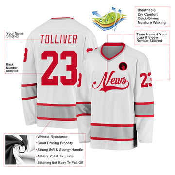 Custom White Red-Gray Hockey Jersey