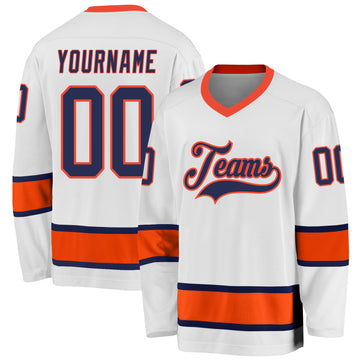 Custom White Navy-Orange Hockey Jersey