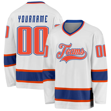 Custom White Orange-Royal Hockey Jersey