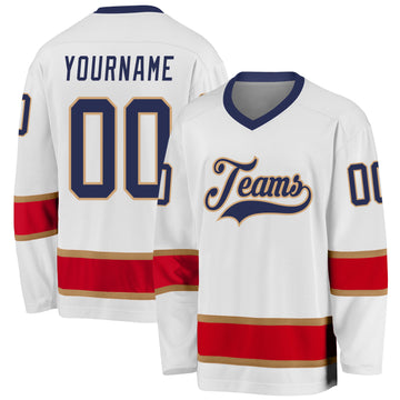 Custom White Navy-Red Hockey Jersey