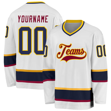 Custom White Navy-Maroon Hockey Jersey