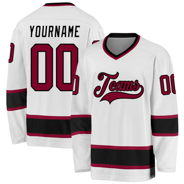 Custom White Maroon-Black Hockey Jersey