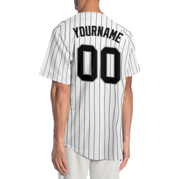 Custom White Black Pinstripe Black-Gray Authentic Baseball Jersey