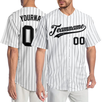 Custom White Black Pinstripe Black-Gray Authentic Baseball Jersey