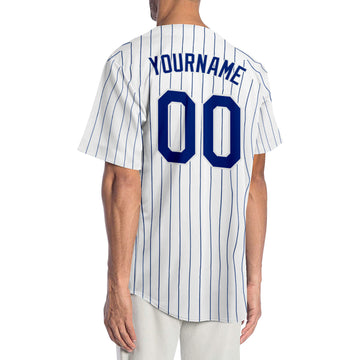 Custom White Royal Pinstripe Royal-White Authentic Baseball Jersey