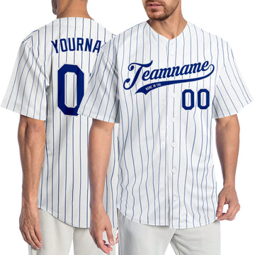 Custom White Royal Pinstripe Royal-White Authentic Baseball Jersey