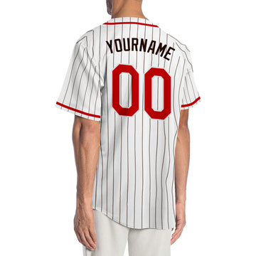 Custom White Brown Pinstripe Red-Brown Authentic Baseball Jersey